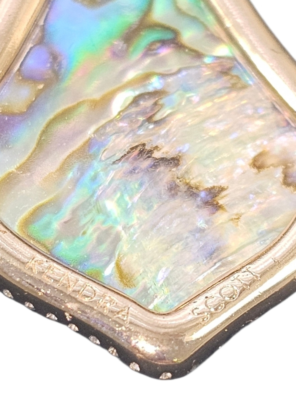 Kendra Scott Abalone Shell Statement Drop Earrings Iridescent Gold Tone NWOT - Picture 4 of 5